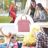 Insulated Lunch Bag Solid Color Oxford Cloth Waterproof Metal Zipper Portable Lunchbox for Commuting Pink - Low Angle