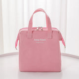 Insulated Lunch Bag Solid Color Oxford Cloth Waterproof Metal Zipper Portable Lunchbox for Commuting Pink - Extra Image