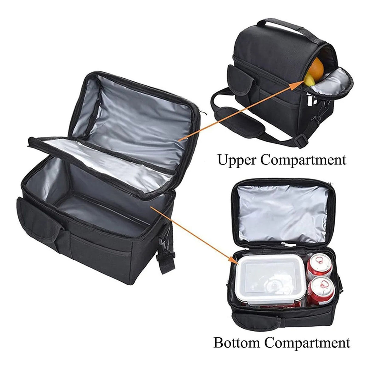 Cooler Bags Insulated Double Layer Large Capacity Oxford Cloth Washable Foldable Heat Insulation Lunch Bag for Office Black