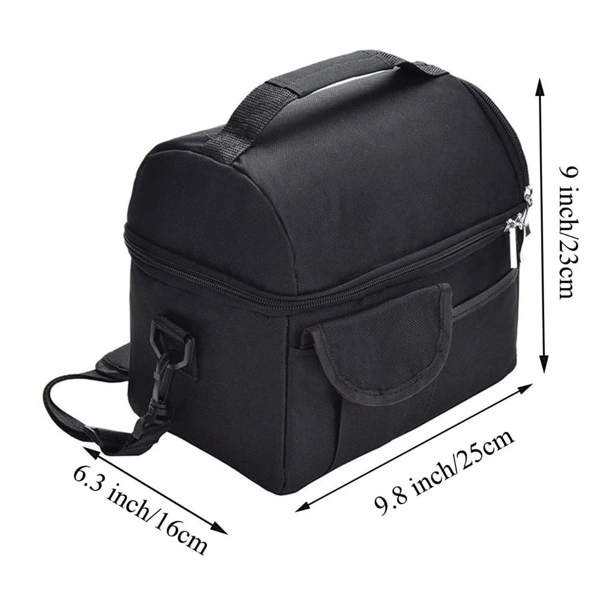 Cooler Bags Insulated Double Layer Large Capacity Oxford Cloth Washable Foldable Heat Insulation Lunch Bag for Office Black
