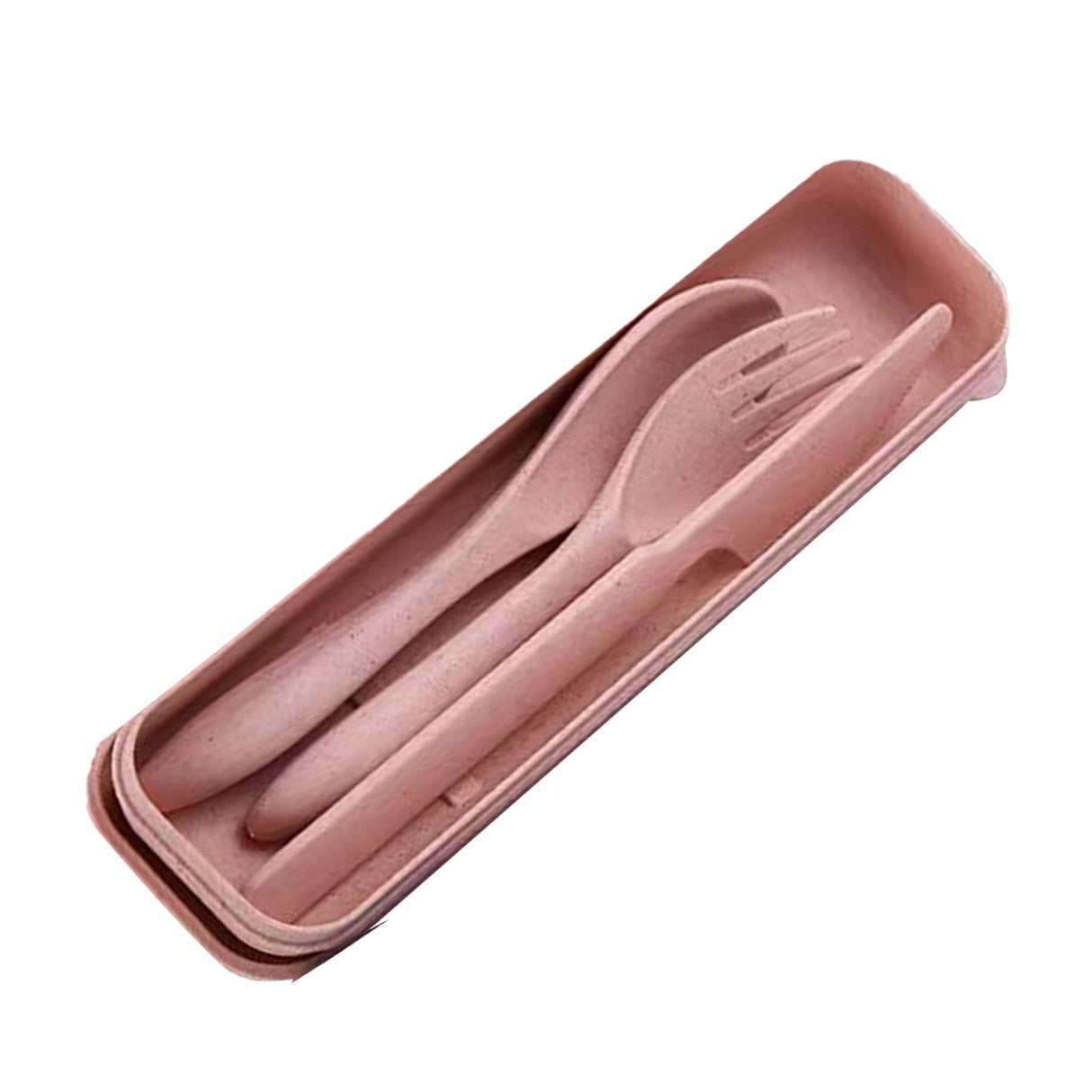 Wheat Straw Cutlery Set Modern Portable Fork Spoon Knife Tableware with Box for Office School Picnic Pink