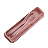 Wheat Straw Cutlery Set Modern Portable Fork Spoon Knife Tableware with Box for Office School Picnic Pink