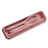Wheat Straw Cutlery Set Modern Portable Fork Spoon Knife Tableware with Box for Office School Picnic Pink