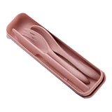 Wheat Straw Cutlery Set Modern Portable Fork Spoon Knife Tableware with Box for Office School Picnic Pink - Top-Down View
