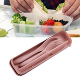 Wheat Straw Cutlery Set Modern Portable Fork Spoon Knife Tableware with Box for Office School Picnic Pink