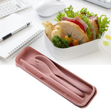 Wheat Straw Cutlery Set Modern Portable Fork Spoon Knife Tableware with Box for Office School Picnic Pink