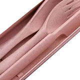 Wheat Straw Cutlery Set Modern Portable Fork Spoon Knife Tableware with Box for Office School Picnic Pink