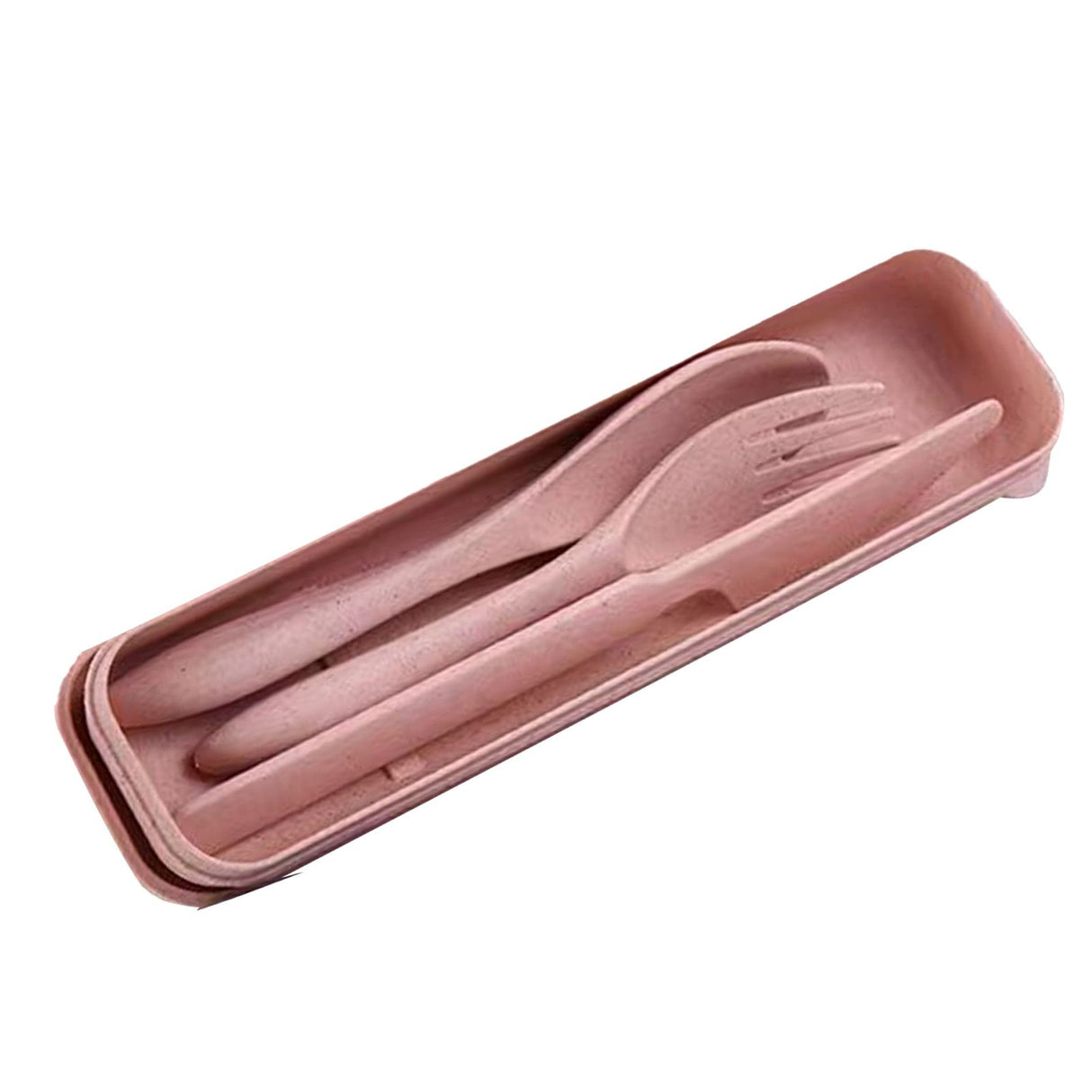 Wheat Straw Cutlery Set Modern Portable Fork Spoon Knife Tableware with Box for Office School Picnic Pink