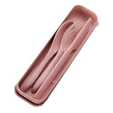 Wheat Straw Cutlery Set Modern Portable Fork Spoon Knife Tableware with Box for Office School Picnic Pink - Extra Image