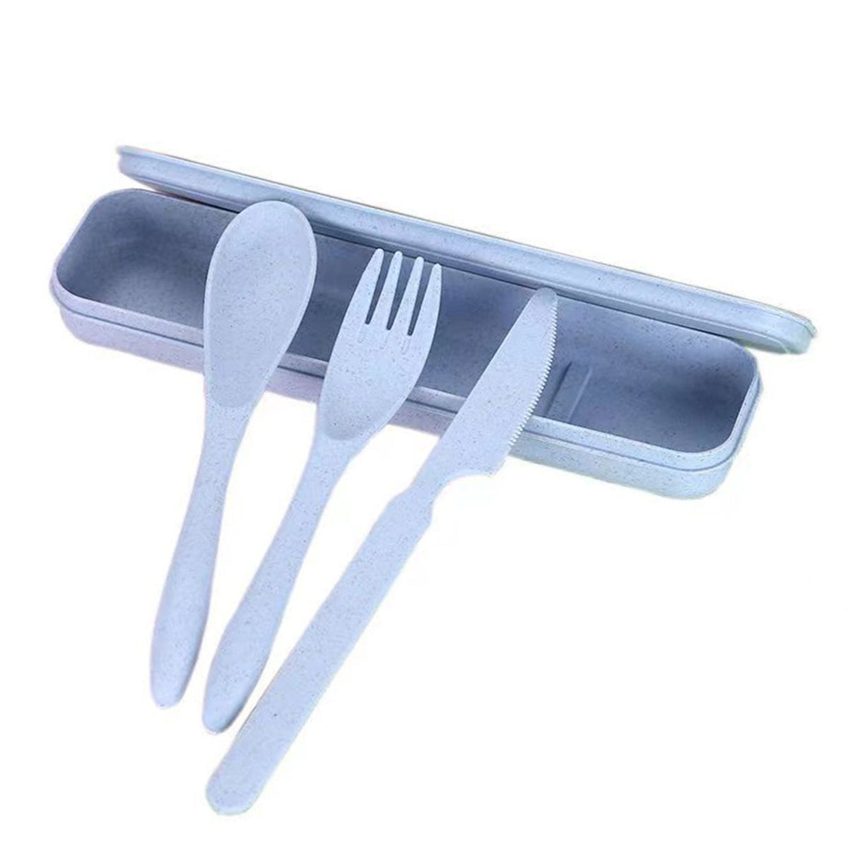 Wheat Straw Cutlery Set Modern Portable Fork Spoon Knife Tableware with Box for Office School Picnic Blue