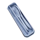 Wheat Straw Cutlery Set Modern Portable Fork Spoon Knife Tableware with Box for Office School Picnic Blue - Top-Down View