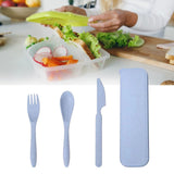 Wheat Straw Cutlery Set Modern Portable Fork Spoon Knife Tableware with Box for Office School Picnic Blue