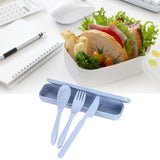 Wheat Straw Cutlery Set Modern Portable Fork Spoon Knife Tableware with Box for Office School Picnic Blue - Rear View