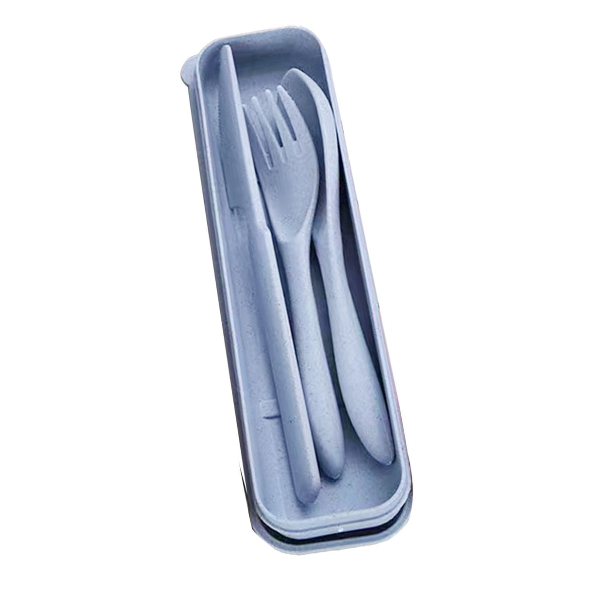 Wheat Straw Cutlery Set Modern Portable Fork Spoon Knife Tableware with Box for Office School Picnic Blue