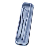 Wheat Straw Cutlery Set Modern Portable Fork Spoon Knife Tableware with Box for Office School Picnic Blue - Extra Image