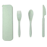 Wheat Straw Cutlery Set Modern Portable Fork Spoon Knife Tableware with Box for Office School Picnic Green