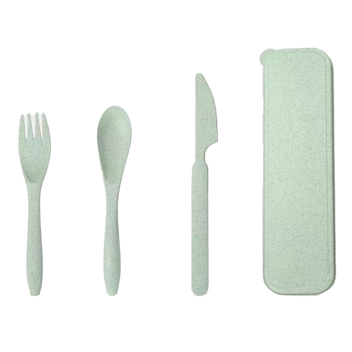 Wheat Straw Cutlery Set Modern Portable Fork Spoon Knife Tableware with Box for Office School Picnic Green