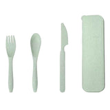 Wheat Straw Cutlery Set Modern Portable Fork Spoon Knife Tableware with Box for Office School Picnic Green - Front View