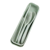 Wheat Straw Cutlery Set Modern Portable Fork Spoon Knife Tableware with Box for Office School Picnic Green - Side View