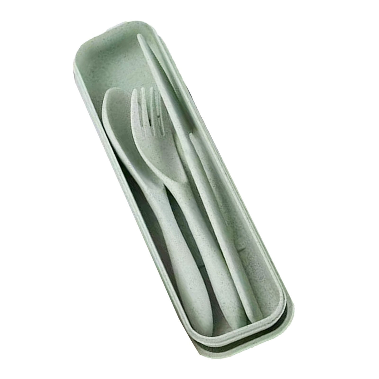 Wheat Straw Cutlery Set Modern Portable Fork Spoon Knife Tableware with Box for Office School Picnic Green