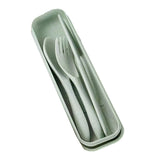 Wheat Straw Cutlery Set Modern Portable Fork Spoon Knife Tableware with Box for Office School Picnic Green - Top-Down View