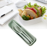 Wheat Straw Cutlery Set Modern Portable Fork Spoon Knife Tableware with Box for Office School Picnic Green