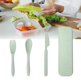 Wheat Straw Cutlery Set Modern Portable Fork Spoon Knife Tableware with Box for Office School Picnic Green