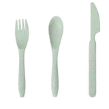 Wheat Straw Cutlery Set Modern Portable Fork Spoon Knife Tableware with Box for Office School Picnic Green