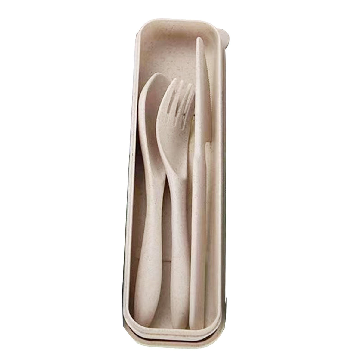 Wheat Straw Cutlery Set Modern Portable Fork Spoon Knife Tableware with Box for Office School Picnic Beige