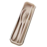 Wheat Straw Cutlery Set Modern Portable Fork Spoon Knife Tableware with Box for Office School Picnic Beige