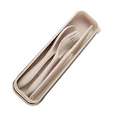 Wheat Straw Cutlery Set Modern Portable Fork Spoon Knife Tableware with Box for Office School Picnic Beige - Side View