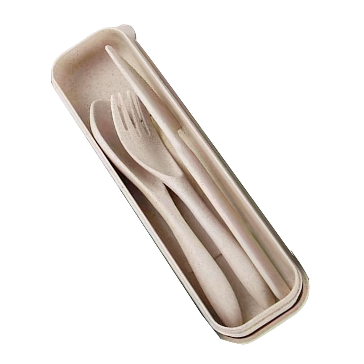 Wheat Straw Cutlery Set Modern Portable Fork Spoon Knife Tableware with Box for Office School Picnic Beige