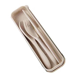 Wheat Straw Cutlery Set Modern Portable Fork Spoon Knife Tableware with Box for Office School Picnic Beige - Top-Down View