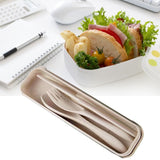 Wheat Straw Cutlery Set Modern Portable Fork Spoon Knife Tableware with Box for Office School Picnic Beige - Extra Image