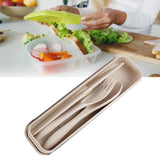 Wheat Straw Cutlery Set Modern Portable Fork Spoon Knife Tableware with Box for Office School Picnic Beige