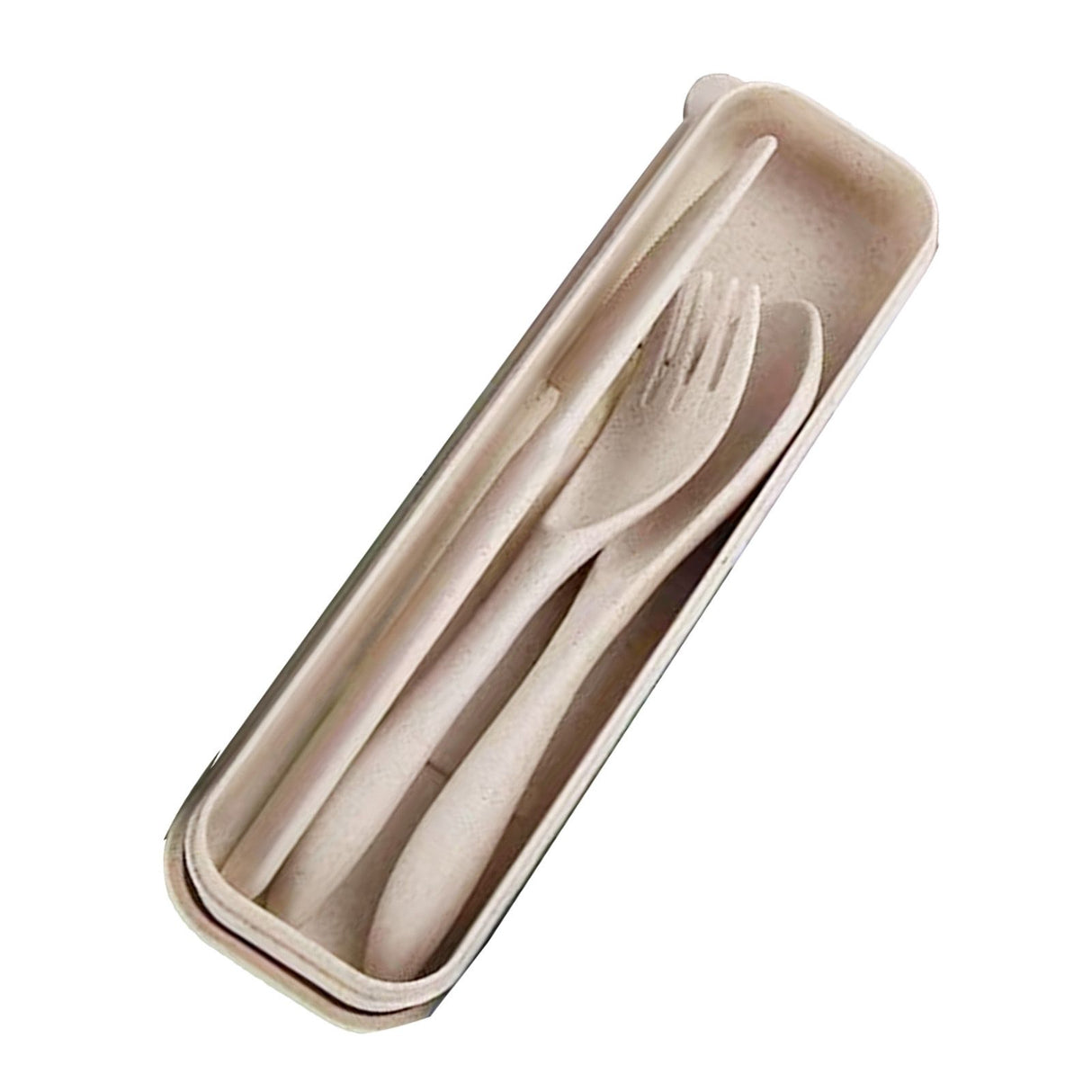 Wheat Straw Cutlery Set Modern Portable Fork Spoon Knife Tableware with Box for Office School Picnic Beige