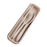 Wheat Straw Cutlery Set Modern Portable Fork Spoon Knife Tableware with Box for Office School Picnic Beige