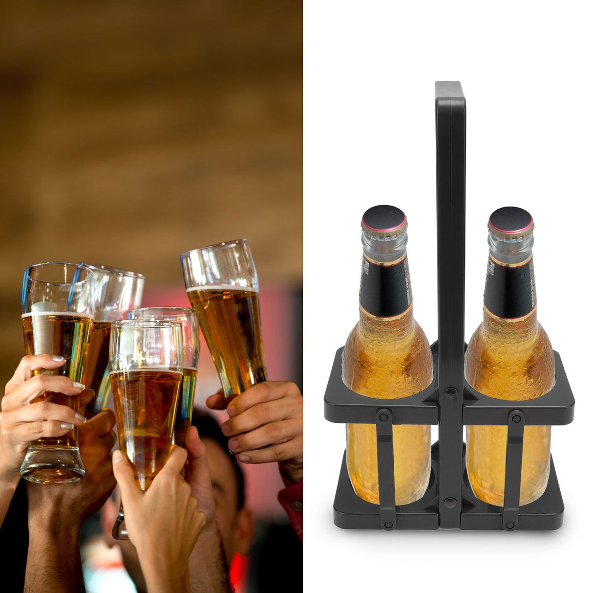 Beer Caddy Holder 2 Pack Foldable Portable Beer Beverage Display Basket Beer Bottle Carrier with Thickened Handle Black