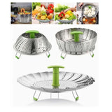 Steam Basket Stainless Steel Folding Vegetable Steam Basket with ABS Handle for Veggie Fish Seafood Cooking Steam Basket
