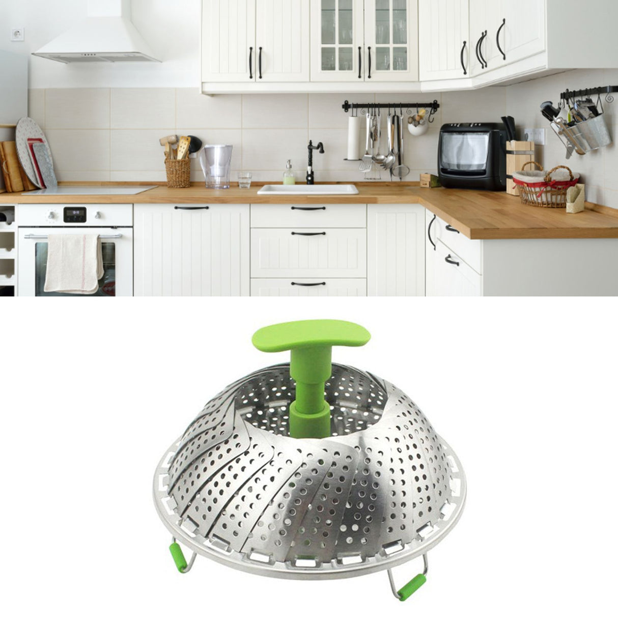 Steam Basket Stainless Steel Folding Vegetable Steam Basket with ABS Handle for Veggie Fish Seafood Cooking Steam Basket