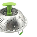 Steam Basket Stainless Steel Folding Vegetable Steam Basket with ABS Handle for Veggie Fish Seafood Cooking Steam Basket - Close-Up Angle