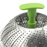 Steam Basket Stainless Steel Folding Vegetable Steam Basket with ABS Handle for Veggie Fish Seafood Cooking Steam Basket - Low Angle