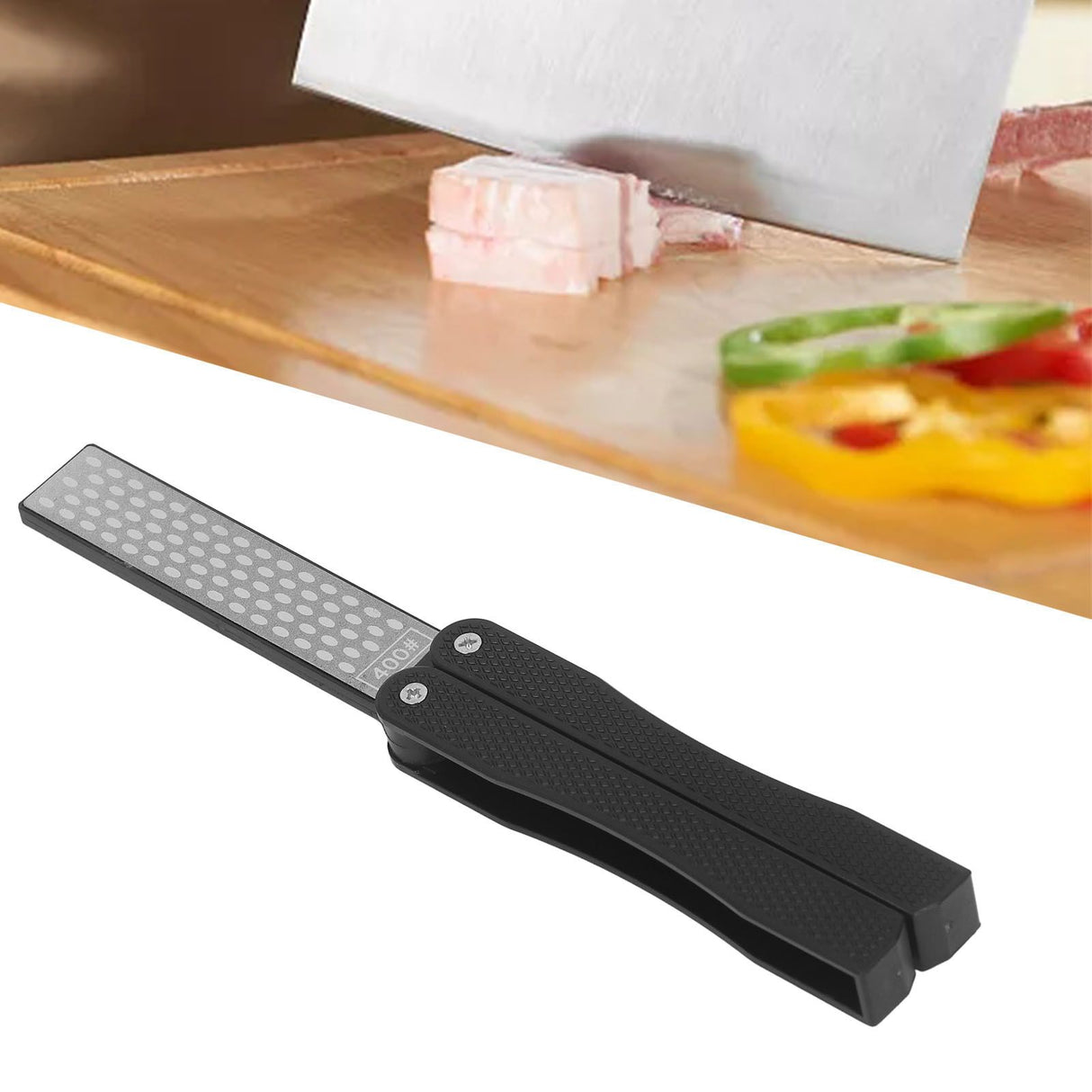 Knife Sharpener Foldable Fan Shaped Adamas Material Lightweight Portable Knife Sharpener for Outdoor Home Black