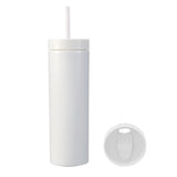 16oz Plastic Tumblers with Lids and Straws Frosting Matte Plastic Drinking Cups for Outdoor Sports White