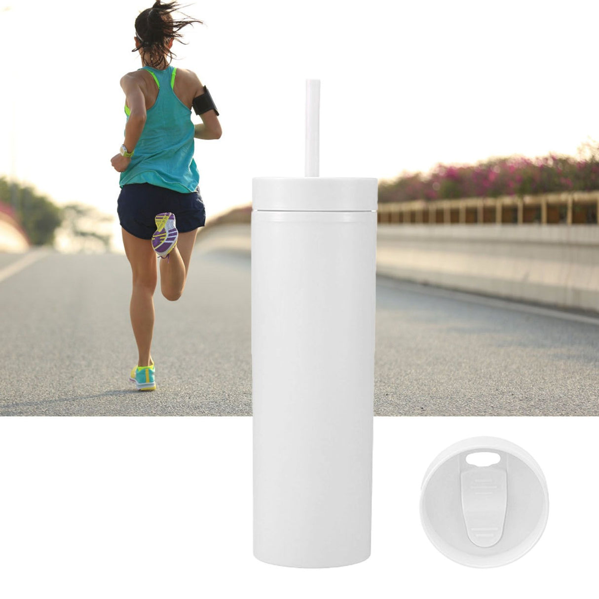 16oz Plastic Tumblers with Lids and Straws Frosting Matte Plastic Drinking Cups for Outdoor Sports White