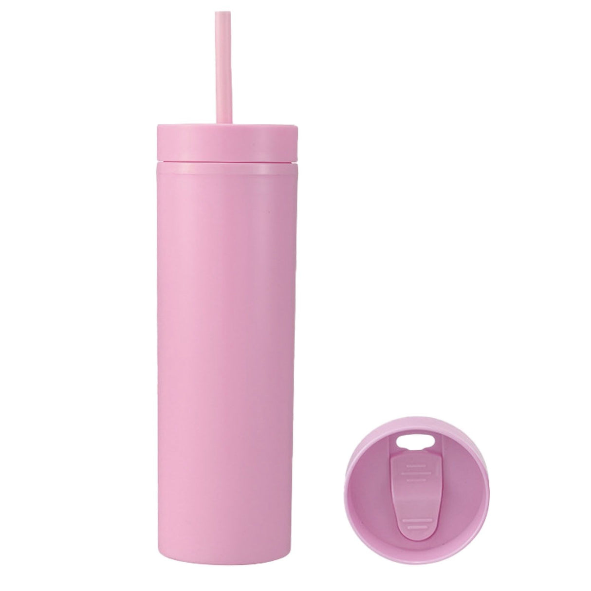 16oz Plastic Tumblers with Lids and Straws Frosting Matte Plastic Drinking Cups for Outdoor Sports 1767 Pink
