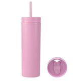 16oz Plastic Tumblers with Lids and Straws Frosting Matte Plastic Drinking Cups for Outdoor Sports 1767 Pink