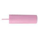 16oz Plastic Tumblers with Lids and Straws Frosting Matte Plastic Drinking Cups for Outdoor Sports 1767 Pink - Side View