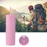 16oz Plastic Tumblers with Lids and Straws Frosting Matte Plastic Drinking Cups for Outdoor Sports 1767 Pink