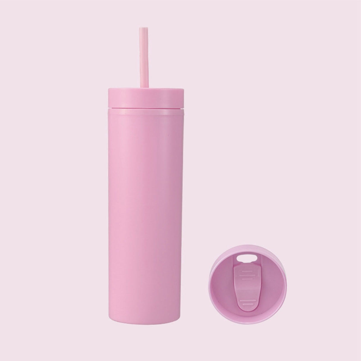 16oz Plastic Tumblers with Lids and Straws Frosting Matte Plastic Drinking Cups for Outdoor Sports 1767 Pink